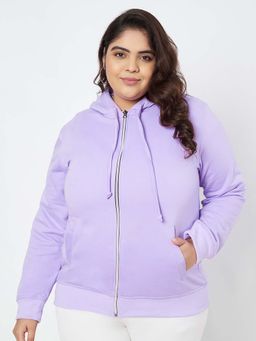 BRINNS - Women Lavender Plus Size Fleece Solid Hoodie