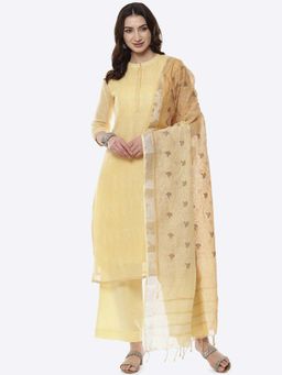 Biba - Beige Linen Unstitched Suit Set (Set of 3)