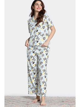 Zivame - Mickey Mania Knit Cotton Loungewear Shirt with Pyjama - Marshmallow (Set of 2)