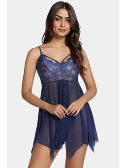 Zivame - Lace N Mesh Babydoll with Thong - Navy (Set of 2)