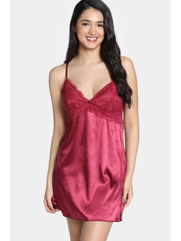 Zivame - Silk N Satin Babydoll With Thong - Red (Set of 2)