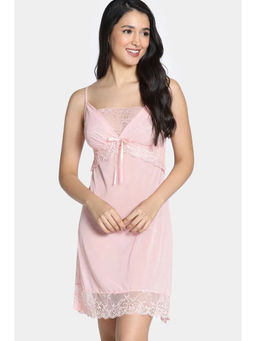 Zivame - Lace N Mesh Babydoll With Thong - Peach (Set of 2)