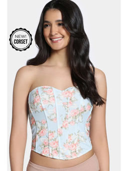 Zivame - Non-Padded Short Slip Corset - Blue Print