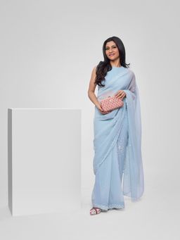 Zouk - Women Floral Printed Jute Handcrafted Beige and Red Clutch