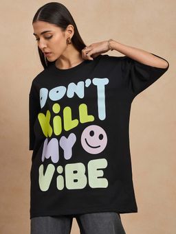 COLOR CAPITAL - Women Black Graphic Oversized T-Shirt