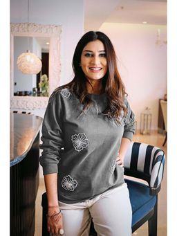 Attic Salt - Women So-Stylish Swarovski Grey Sweatshirt