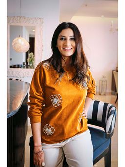 Attic Salt - Women So-Stylish Swarovski Orange Sweatshirt