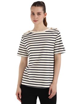 Tommy Hilfiger - Women White and Black Stripes T-Shirt