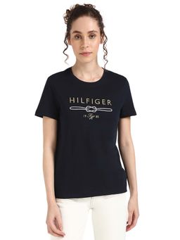 Tommy Hilfiger - Women Navy Blue Embroidered T-Shirt