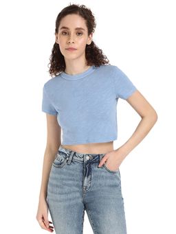 Tommy Hilfiger - Women Blue Solid Crop T-Shirt