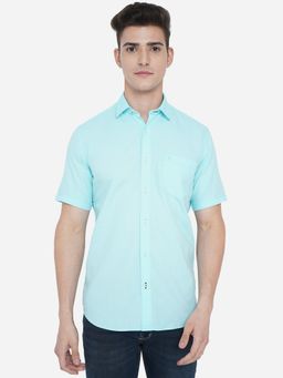 Greenfibre - Men Angel Blue Cotton Slim Fit Solid Casual Shirt