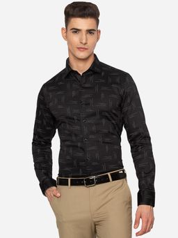 JB Studio - Men Black Cotton Slim Fit Printed Formal Party Wear Shirt