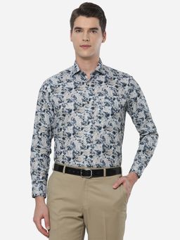 Greenfibre - Men Grey Cotton Slim Fit Printed Formal Party Wear Shirt