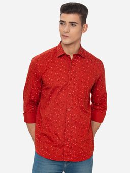 Greenfibre - Men Red Cotton Slim Fit Printed Casual Shirt