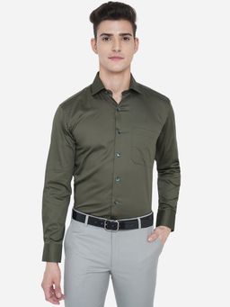 Metal - Men Emerald Green Cotton Slim Fit Solid Formal Shirt