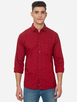 Greenfibre - Men Red Cotton Slim Fit Printed Semi Casual Shirt