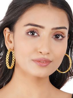 Voylla - Fashion Trendy Hoops Gold Plated Floral Detail Brass Earrings