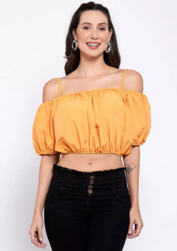 IKI CHIC - Yellow Cold Shoulder Crop Top