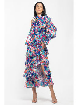 MANDIRA WIRK - Chiffon Printed Layered Dress Blue