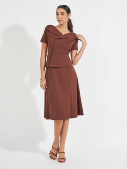 Styli - Women Brown Plain Peplum Style Blazer Dress