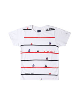 Allen Solly - Boys White Regular Fit Print Crew Neck T-shirt