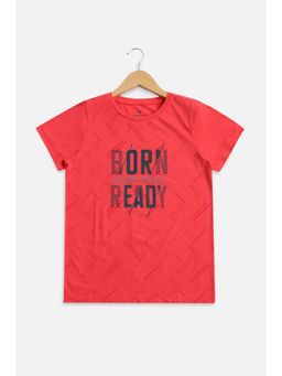 Allen Solly - Boys Red Regular Fit Typography Crew Neck T-shirt