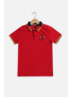 Allen Solly - Boys Red Regular Fit Solid Polo Neck T-shirt
