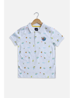 Allen Solly - Boys White Regular Fit Print Polo Neck T-shirt