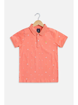 Allen Solly - Boys Pink Regular Fit Print Polo Neck T-shirt