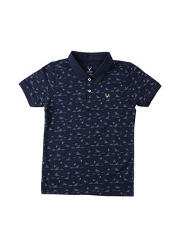 Allen Solly - Boys Navy Regular Fit Print Polo Neck T-shirt
