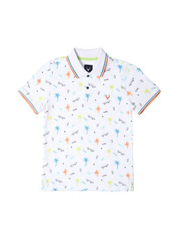 Allen Solly - Boys White Regular Fit Print Polo Neck T-shirt