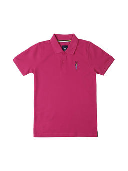 Allen Solly - Boys Pink Regular Fit Solid Polo Neck T-shirt