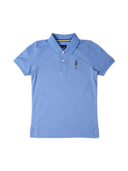 Allen Solly - Boys Blue Regular Fit Solid Polo Neck T-shirt