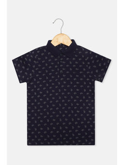 Allen Solly - Boys Navy Regular Fit Print Polo Neck T-shirt