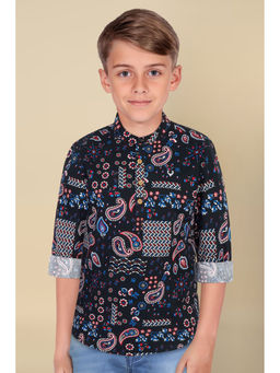 Allen Solly - Boys Black Regular Fit Print Casual Shirt