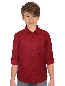 Allen Solly - Boys Red Slim Fit Solid Casual Shirt