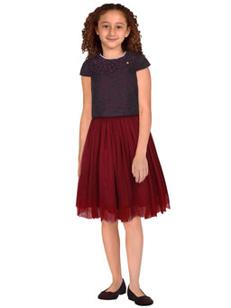 Allen Solly - Girls Maroon Embroidered Regular Fit Party Dress