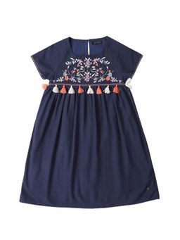 Allen Solly - Girls Navy Embroidered Regular Fit Casual Dress