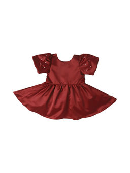 Allen Solly - Girls Maroon Embellished Regular Fit Casual Dress