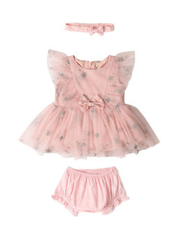 Allen Solly - Girls Pink Embellished Regular Fit Party Dress (Set of 3)