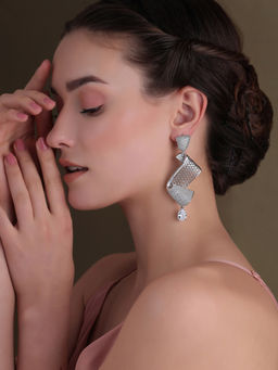 Shaze - Silver Rhodium-Plated Cubic Zirconia Twirly Drop Earrings for Women