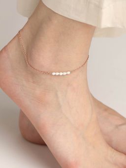 CLARA - Silver Rose Gold Plated Pearl Adjustable Chain Anklet Payal single for Women