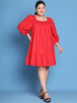 theRebelinme - Plus Size Womens Red A-Line Knee Length Dress