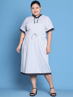 theRebelinme - Plus Size Womens Grey Cotton Knitted Midi Dress