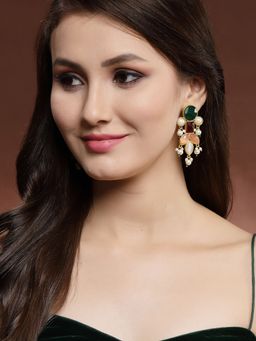 PANASH - Gold Plated Stone and Pearls Handcrafted Drop Earrings