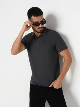 R&B - Men Grey Textured Polo T-Shirt