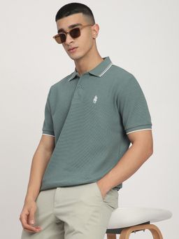 R&B - Men Green Textured Polo T-Shirt