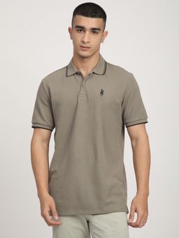 R&B - Men Taupe Textured Polo T-Shirt