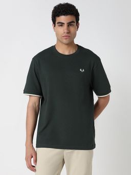 R&B - Men Green Young Textured Relax Fit T-Shirt