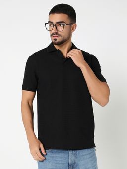R&B - Men Black Young Essential Textured Polo T-Shirt
